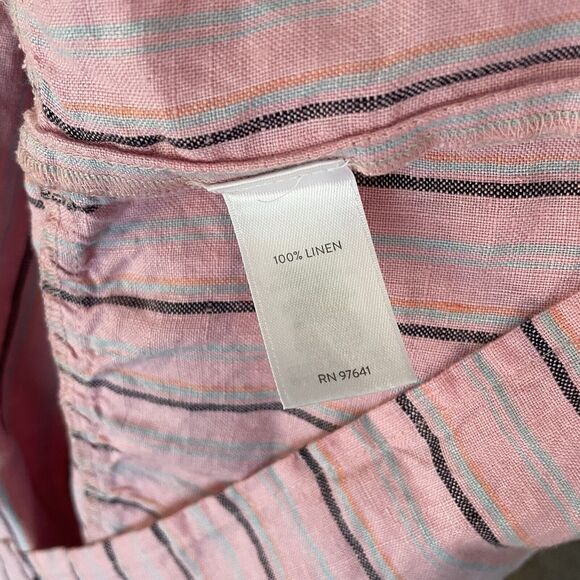 J. Jill Love Linen Shirt Dress MED Pink Stripe Button Front Tiered Ruffle Boho - Picture 11 of 12